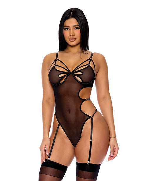 Feeling Butterflies Mesh Garter Teddy - Black Medium