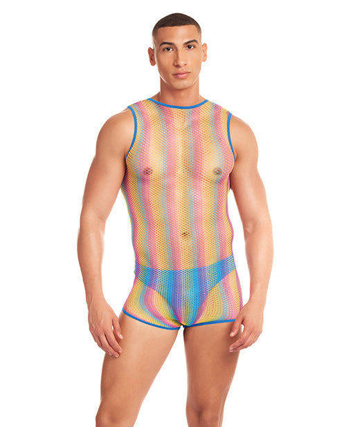 Rainbow Party Pride Star Mesh Singlet Men's Lingerie Set Rainbow S/M