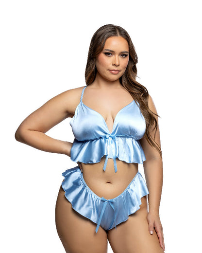 Sweet Flutter Satin Ruffle Lingerie Set
